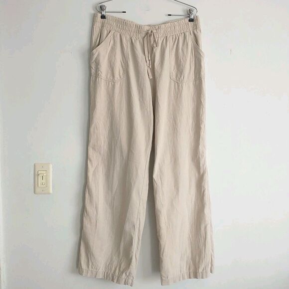 C EST 1946 Pull On Pants Womens 14/16W Natural Linen Blend Wide Leg Lagenlook - Picture 1 of 7